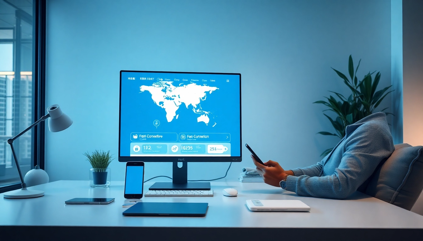快连下载 displayed on a modern desktop in a tech-savvy workspace.