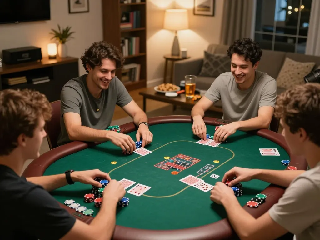 Thưởng thức một ván bài poker sôi nổi cùng bạn bè đồng thời thảo luận về Liên kết 12bet và các chiến lược cá cược.