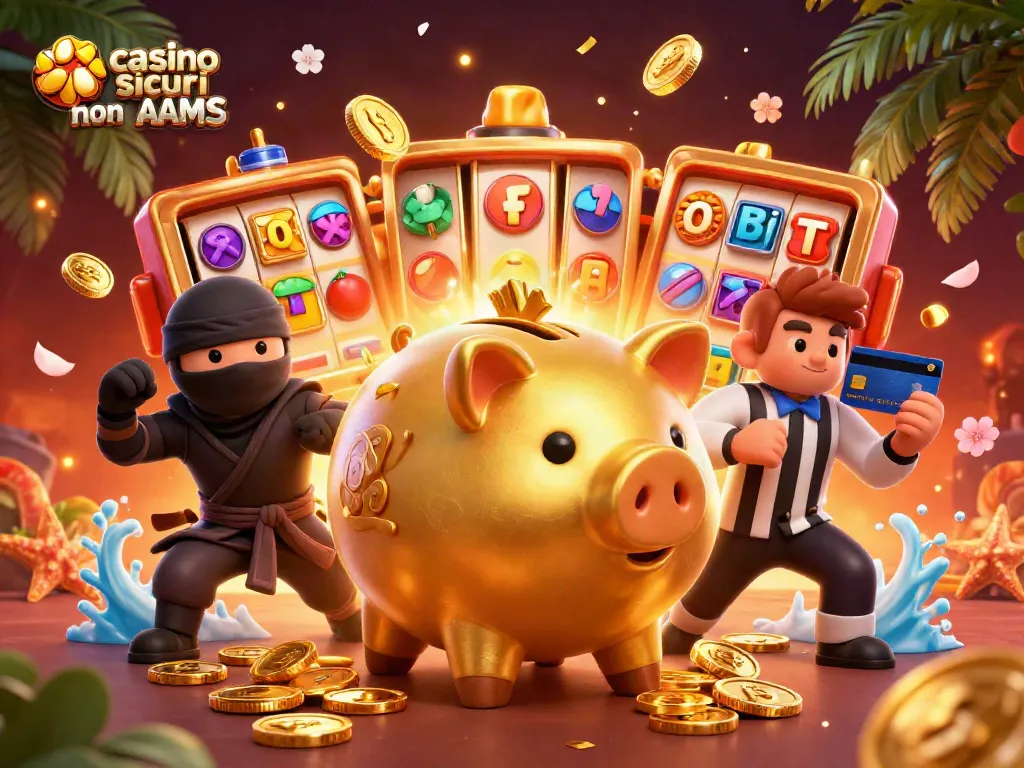 Azioni entusiaste in un casinò sicuro non AAMS, con personaggi avvincenti e simboli dorati.