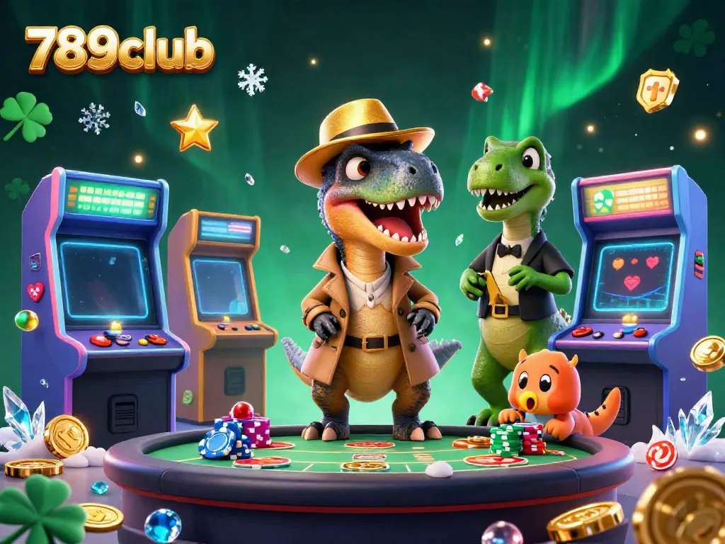 Engage in thrilling play at 789club with a velociraptor card counter and vibrant casino elements.