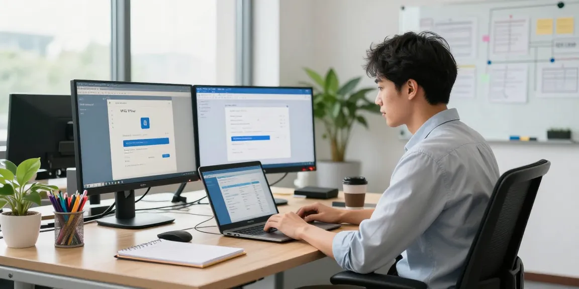 Download WPS Office from a professional workspace with a user engaging with technology and progress display.