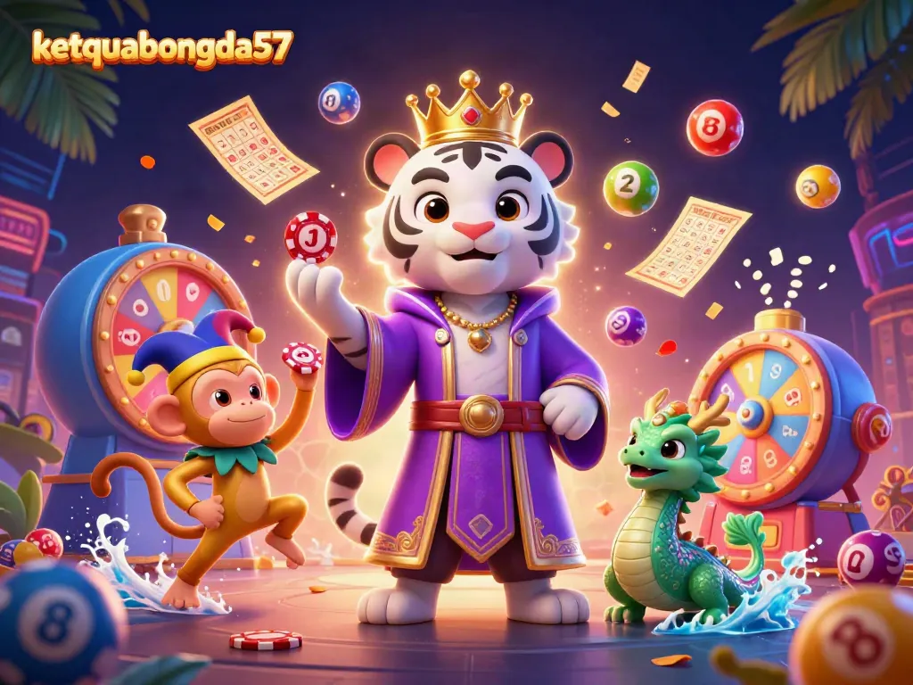 Engage with ketquabongda57's vibrant world of interactive lottery and gaming featuring scenic 3D illustrations and playful characters.