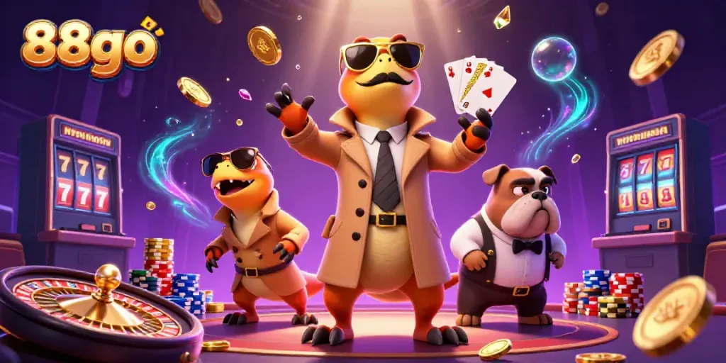 Experience the thrilling 88go adventure with cartoon raptors sneaking into a VIP casino.
