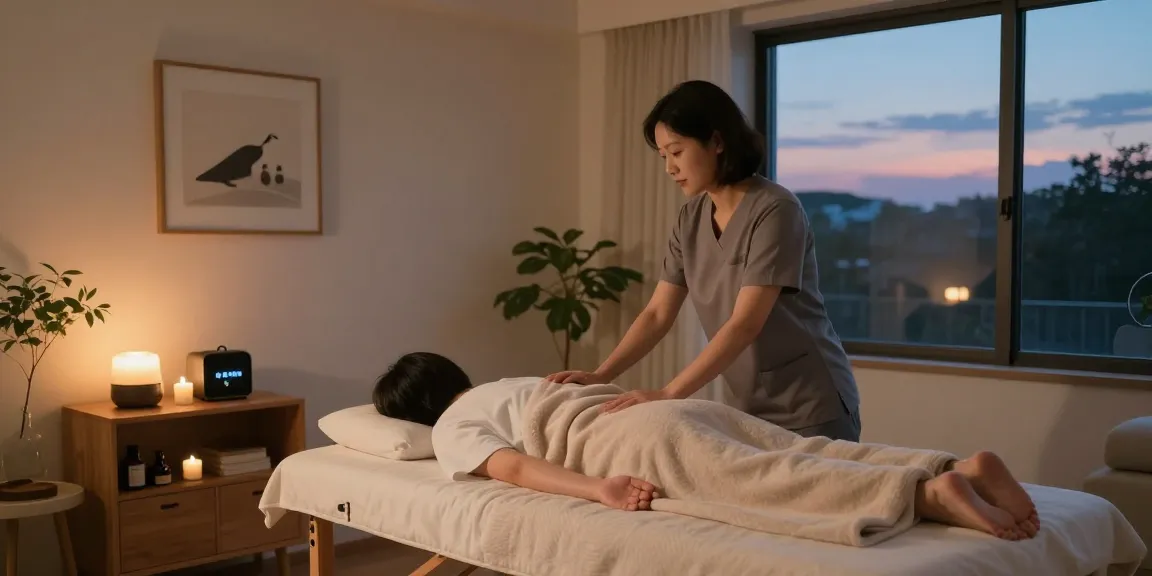 Enjoying a serene 성남출장안마 session in a calming home atmosphere with soft lighting and soothing elements.
