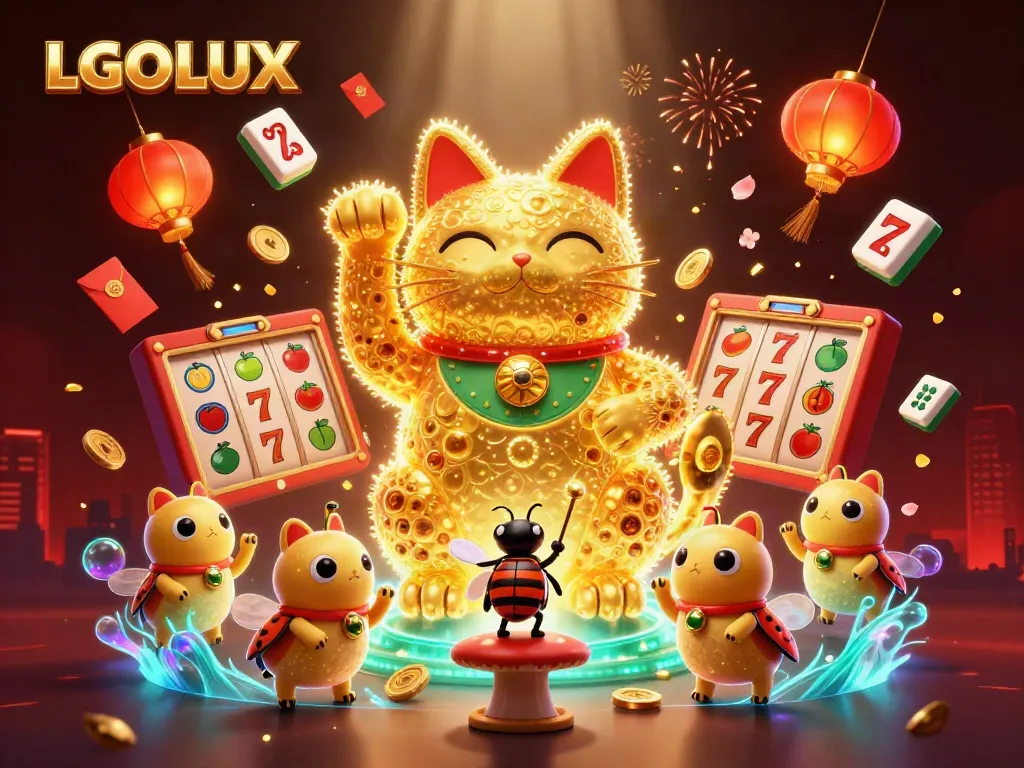Engage in exceptional gaming experiences with LGOLUX's dynamic lucky cat and casino symbols.