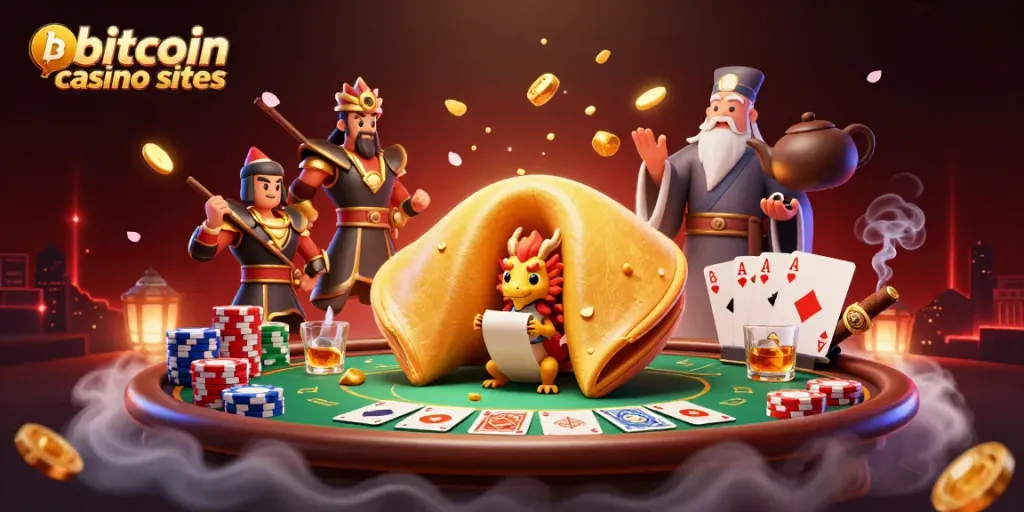 Explore the vibrant world of bitcoin casino sites with dynamic characters and gaming elements in a captivating illustration.