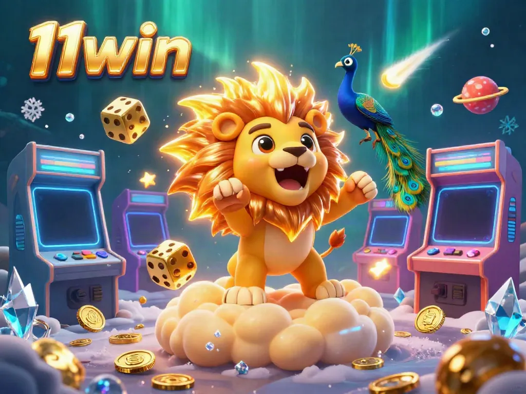 Experience the excitement of 11win with a vibrant 3D casino scene featuring lively characters and game elements.