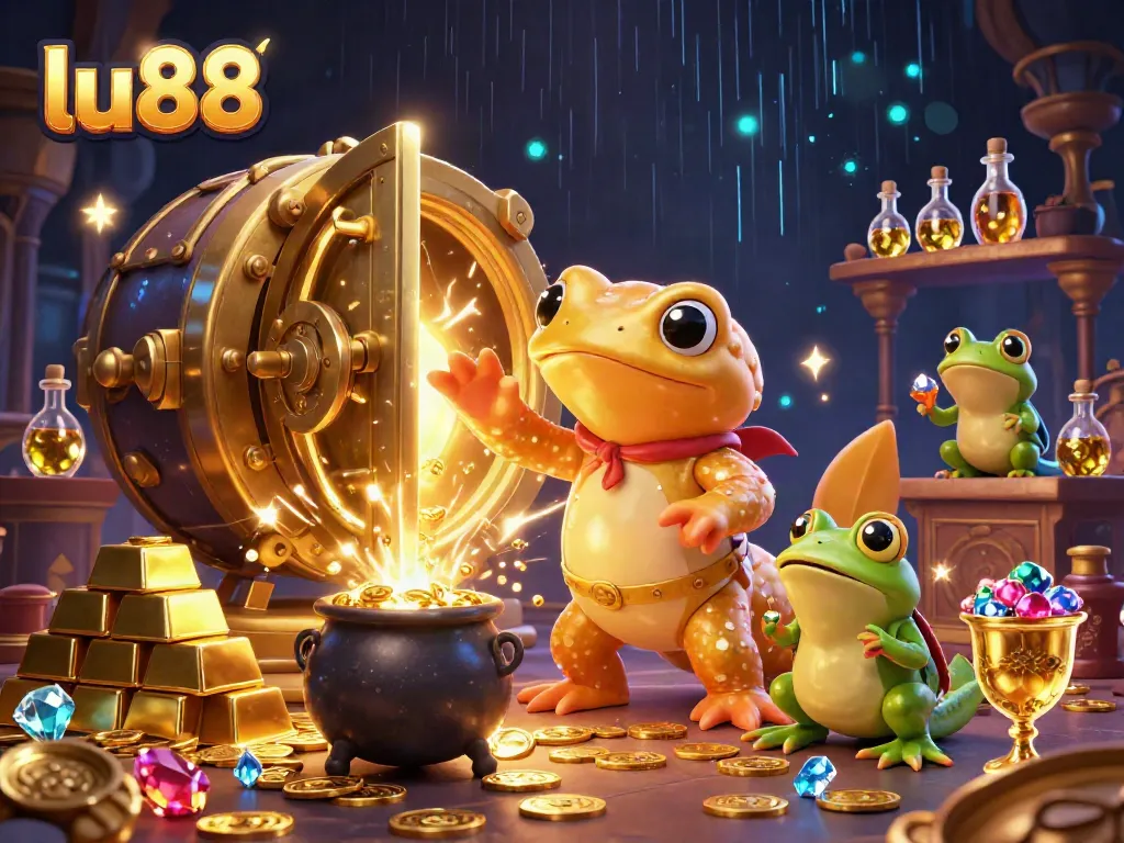 Experience thrilling gaming action at lu88 with vibrant gold and treasures in a dynamic fantasy casino.