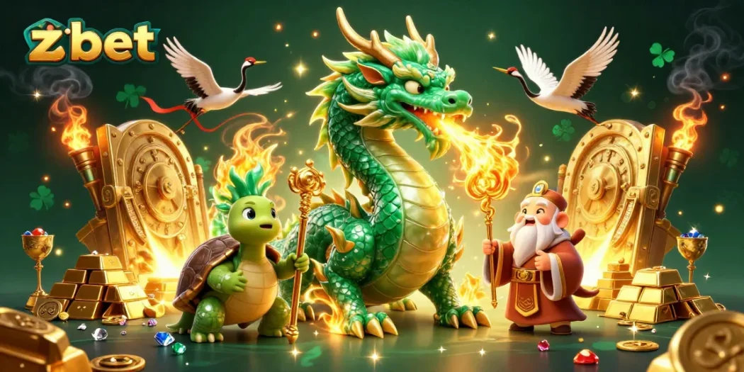 Experience thrilling action with zbet in a fantastical casino scene adorned with mythical creatures and treasures.