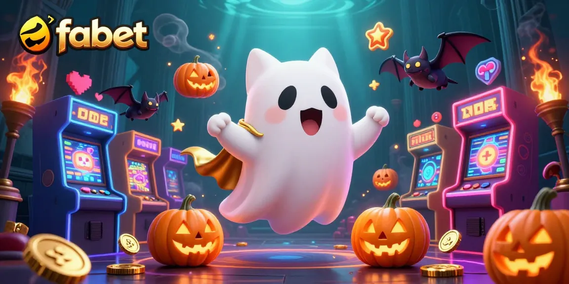 fabet ghost cat floating through a haunted casino mansion, surrounded by vibrant gaming elements and atmosphere