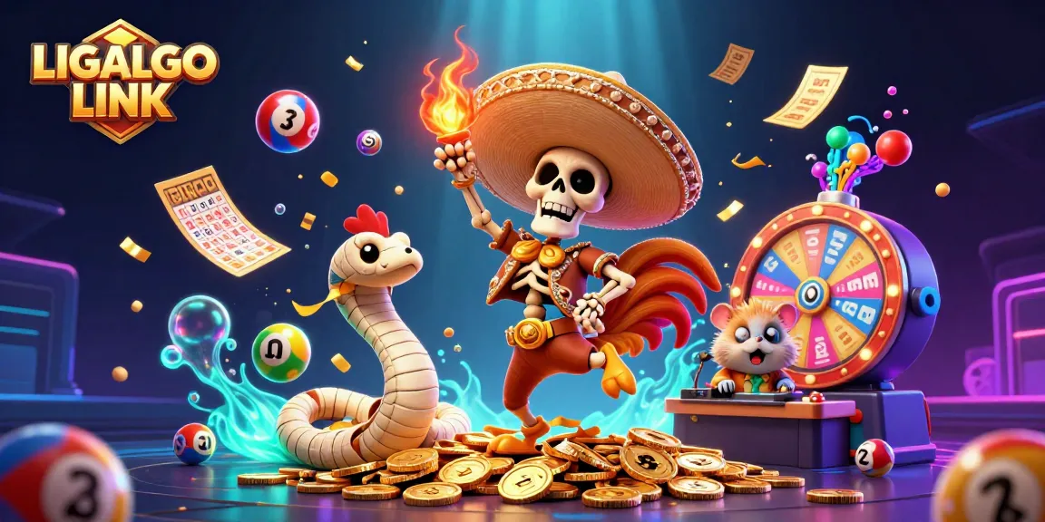 Celebrate wins with LIGALGO LINK in a vibrant online casino scene full of colorful game elements.