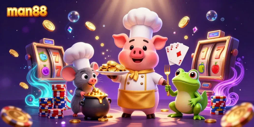 Experience man88 slots with gourmet gold coins, vibrant characters, and explosive casino action.