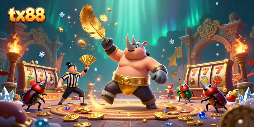 Compete to win in tx88's thrilling slot arena with a sumo champion beetle!