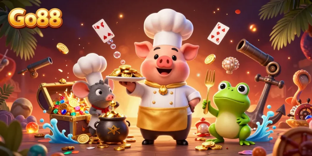 Go88 players enjoy explosive jackpots with vibrant treasures spinning in a lively online casino scene.
