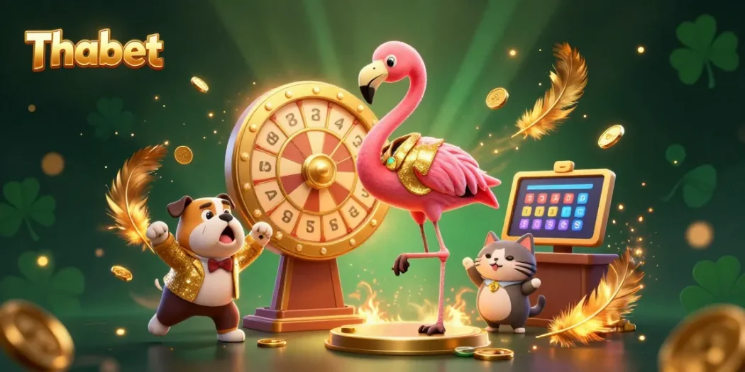 Engage in thrilling gameplay at Thabet with vibrant casino scenes showcasing games and excitement.