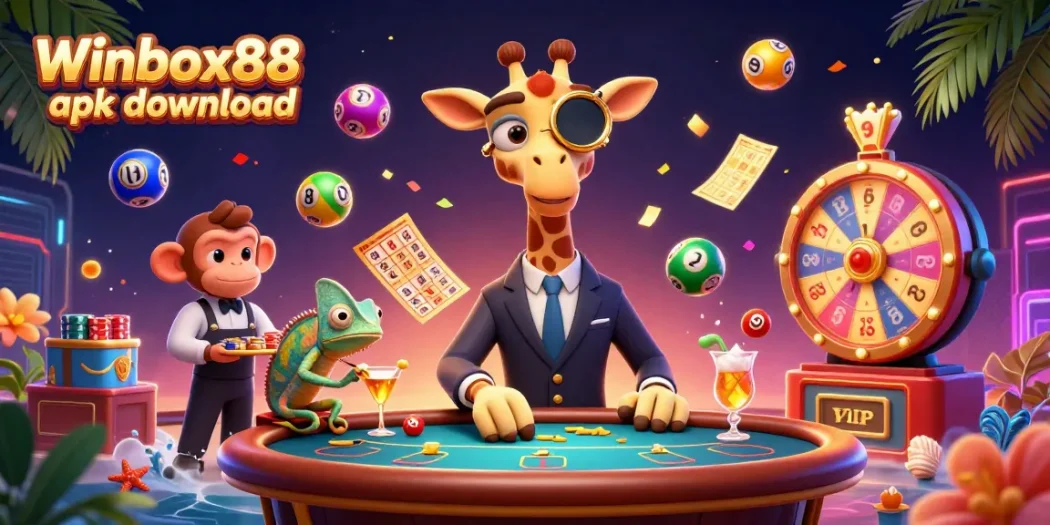 Play and win with the Winbox88 apk download, featuring casino fun in a vibrant illustration.