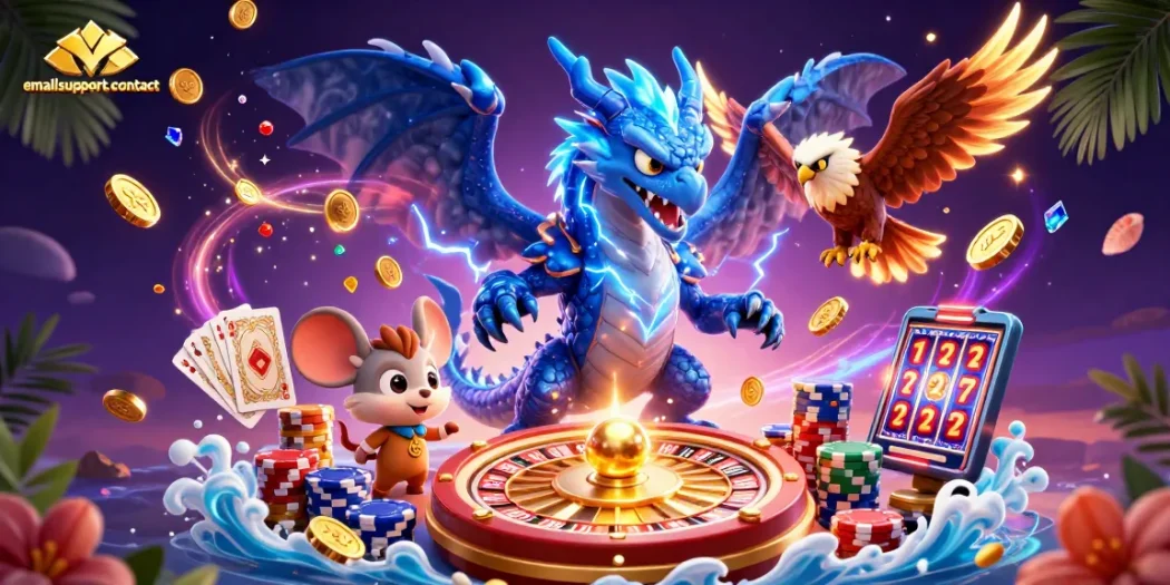 Play thrilling games at emailsupport-contact, featuring a thunder dragon and vibrant casino action.